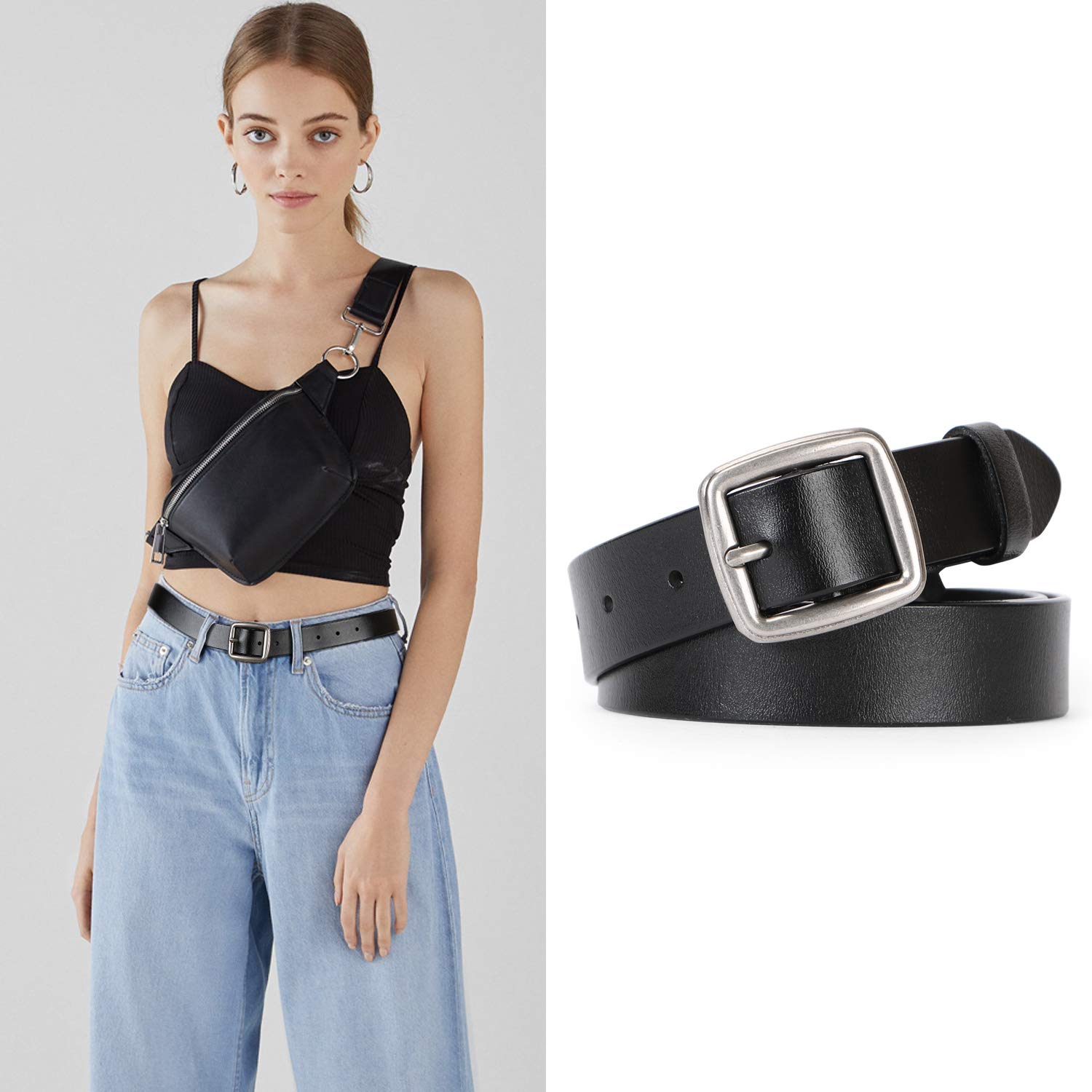 Women Leather Belt Vintage Casual Ladies Belts for Jeans Pants Square Buckle Belt For Women By JASGOOD