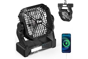 Camping Fan Rechargeable Battery Powerd : Portable Camping Fan with 8000mAh Qoosea 4-Speed Adjustable Fan 3-Mode LED Light IP