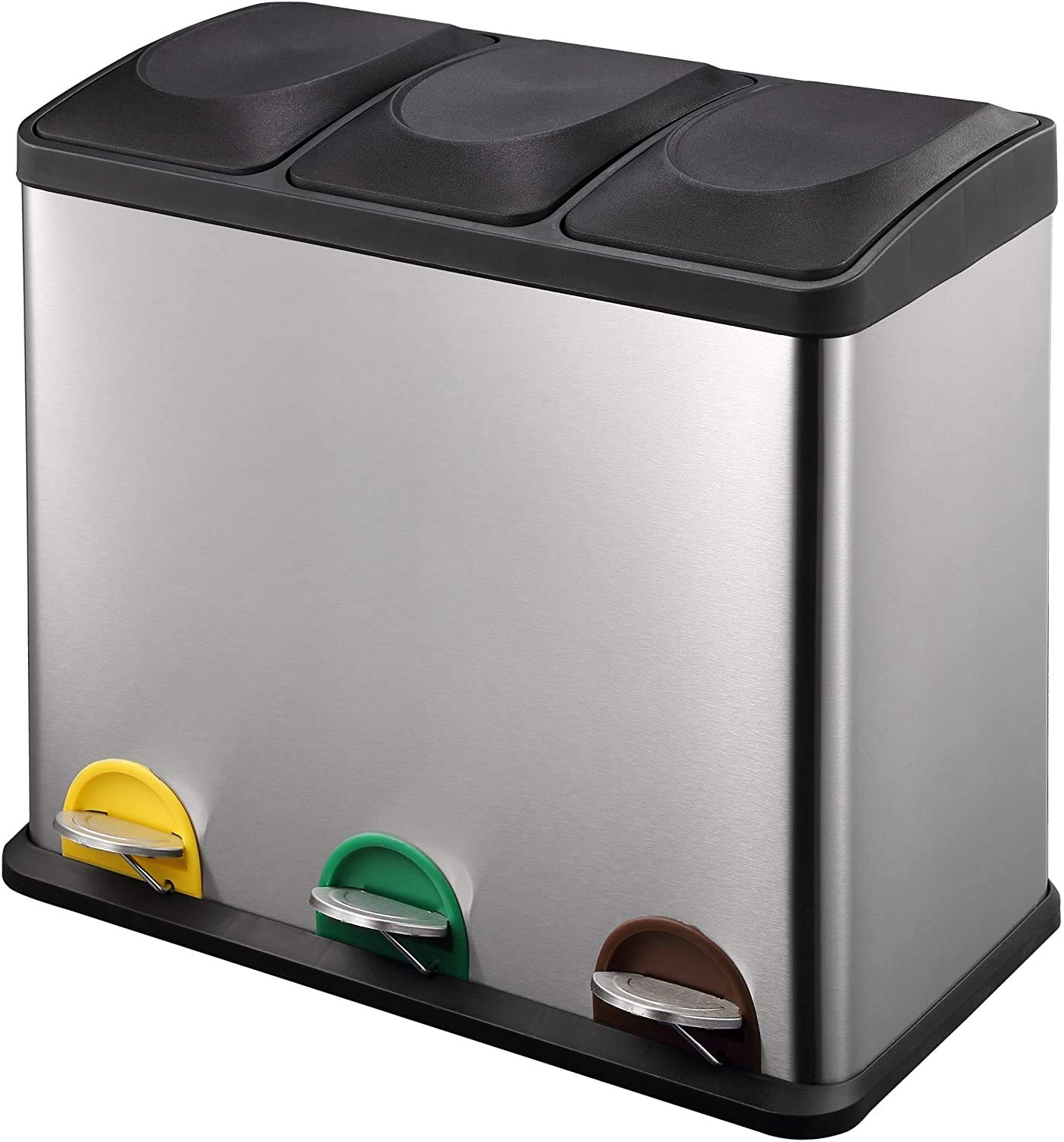 SP Wrayson 3 Compartment Stainless Steel Recycling Step Pedal Waste Bins (54L 3 x 18L Bins)