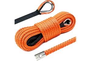 YUNPEAK 1/4 Inch x 50 Feet 10,000LBS Synthetic Winch Line，with Black Protecing Sleeve for Off Road Vehicle ATV UTV（Orange）.