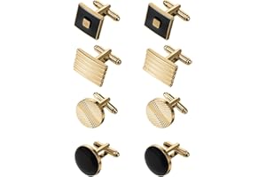 COMNICO 4 Pairs Cufflinks for Men Classic Tone Cuff Links Fashion Men Cufflinks Gold/Sliver Striped Disc Square Rectangle Cuff Links for Business Wedding Party Gift Box