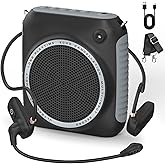 Wireless Voice Amplifier with Headset Microphone, Mini Portable Voice Amplifier for Teachers, Classroom, Fitness, Yoga, Tour Guides, Coaches, Speech, Elderly Outdoors-Black