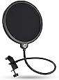 Pop Filter, EJT Upgraded Microphone Mask Shield for Blue Yeti and Other Mic, 6 Inch Dual Layered Pop Wind Screen with Enhanced Flexible 360°Gooseneck Clip Stabilization Arm