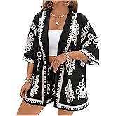 SOLY HUX Women's Plus Size Summer Vacation 2 Piece Outfits Leopard Print Open Front Half Sleeve Kimono and Shorts Set