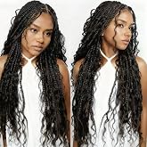 Suntefic Boho Box Braided Wig, Black, 30 In | Glueless, Double Full Lace, Human Hair Blended, Lightweight Hand Braid, With Baby Hair