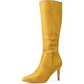 Allegra K Women's Pointed Toe Stiletto Heels Yellow Knee High Boot 9 M US