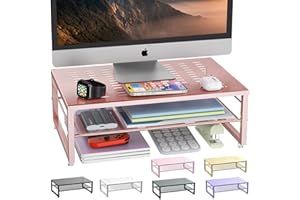 gianotter 2-Tier Metal Monitor Stand Riser, Desk Organizer for Monitor, Office Desk Storage Organizer for Office Supplies (Rose Gold)