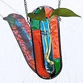 LITMIND Multi-Color Stained Glass Propagation Station - Handcrafted Translucent Suncatcher Planter with 2 Tubes, Hanging Hydroponic Décor for Windows & Garden