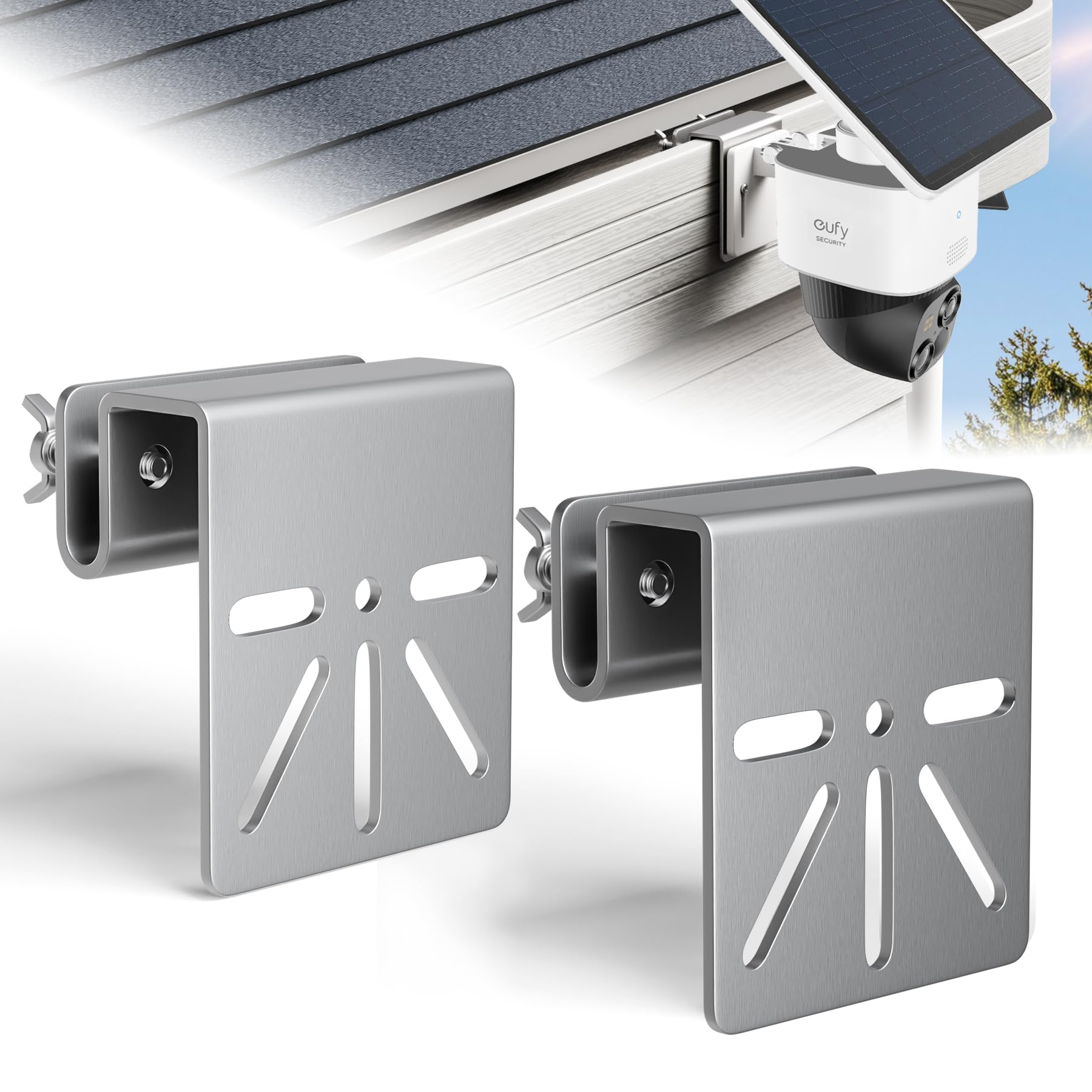 Photo 1 of 2 PCS ViewKurM Gutter Mount for Security Cameras,Stainless Steel Eufy Camera Mount,No Drill Universal Mounting Bracket Compatible with Eufy S340/SoloCam E30, Reolink TrackMix, Tapo C425 & Solar Panels