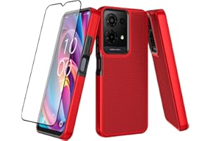 Ailiber Case for TCL K32 5G, TCL K32/TCL K33 Cell Phone Case, with Screen Protector, Dual Layer Shockproof Silicone Protective Bumper, Non Slip Back, Heavy Duty Rugged Phone Cover-Red