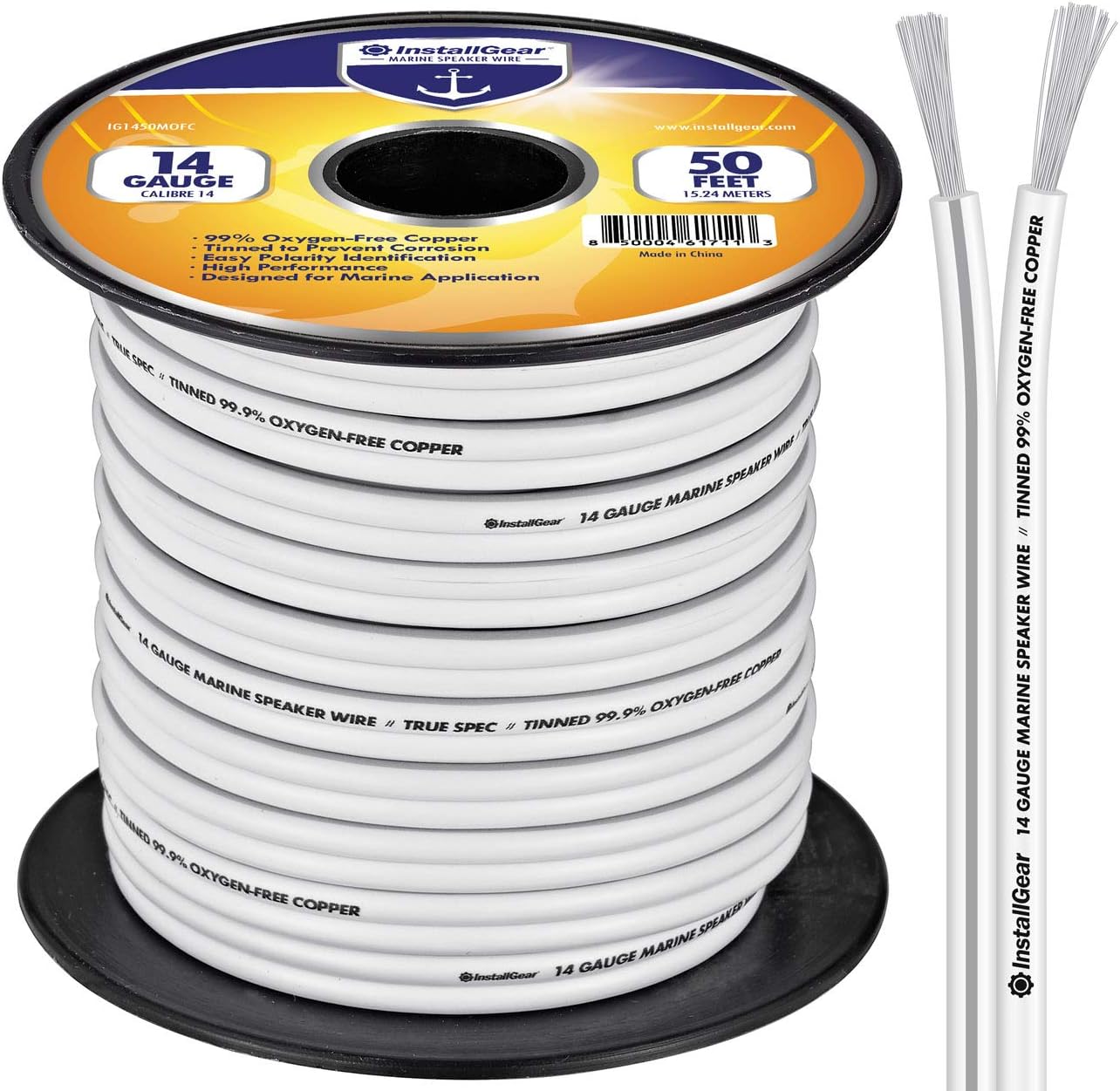 InstallGear 14 Gauge Tinned OFC Heavy Duty Boat Marine Speaker Wire, 100 feet: Car Electronics