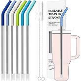 Soledea 40 oz Straight Metal Straws for 40 oz Stanley Tumbler, 6Pcs Stainless Steel Reusable Drinking Metal Straw with Colourful Silicone Tips,Straw for Glass Cups, BPA FREE