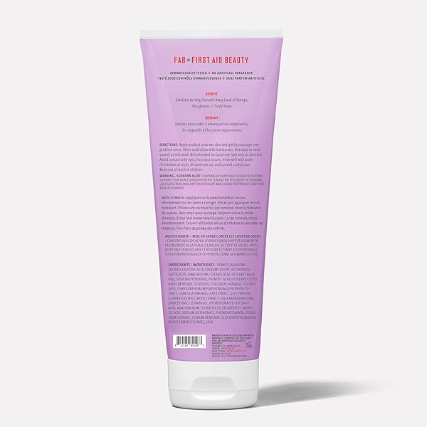 FIRST AID BEAUTY – KP BUMP ERASER BODY SCRUB WITH 10% AHA, KERATOSIS PILARIS SKIN EXFOLIATER WITH GLYCOLIC AND LACTIC ACIDS, HELPS REDUCE CHICKEN SKIN BUMPS, SAFE FOR SENSITIVE SKIN, 10 OZ