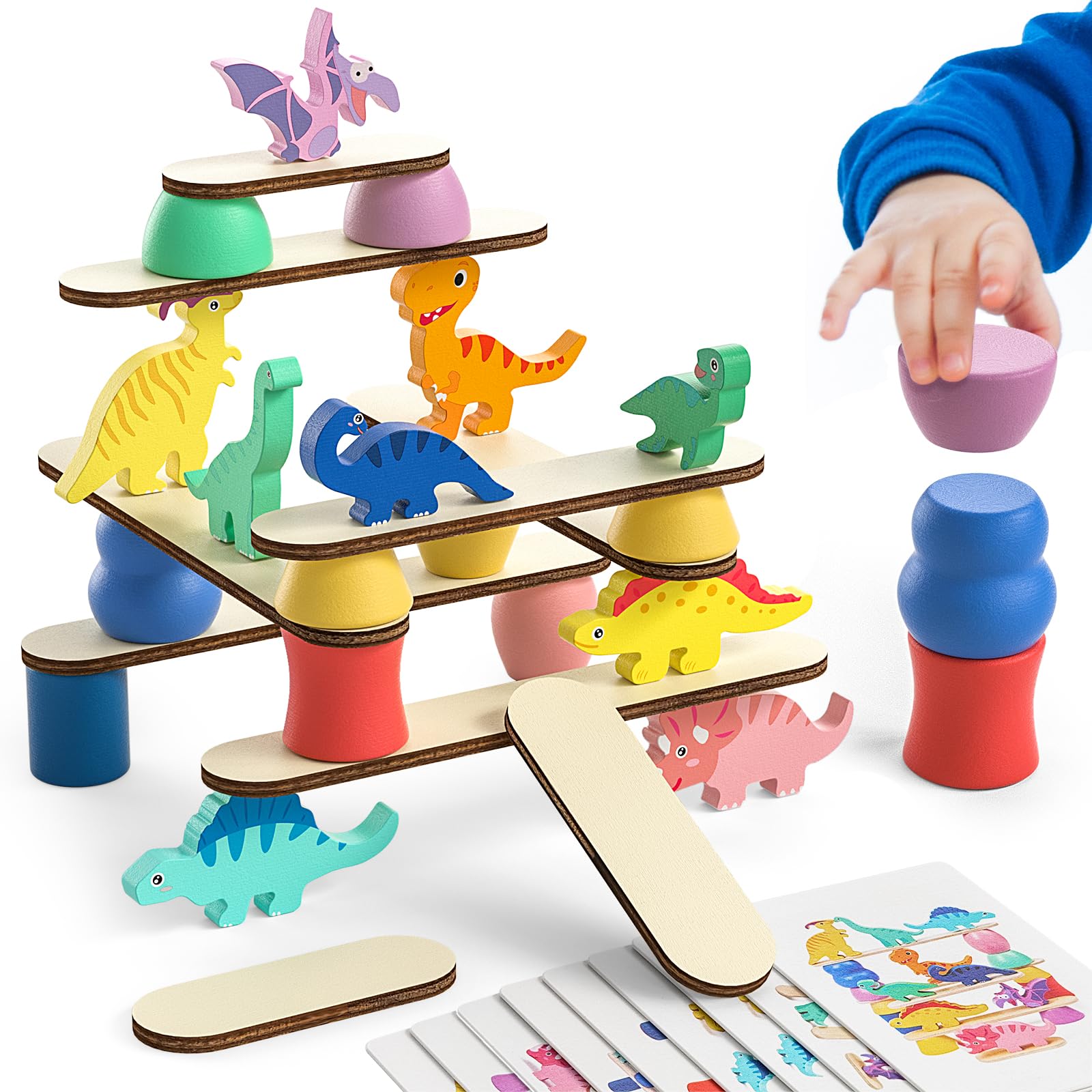 Photo 1 of Montessori Dinosaur Toys for 1 2 3 4 Year Old Toddlers, Preschool Education Toys for Ages 2-4 Boys Girls Kids, Wooden Dinosaur Blocks Sorting & Stacking & Balance Toys, Educational Birthday Gift