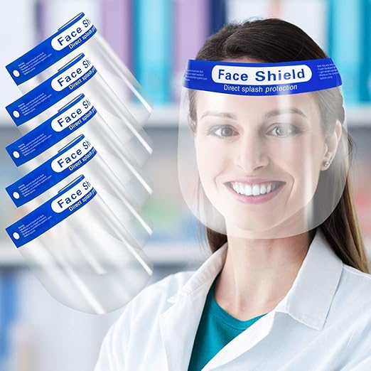 5 Pack Clear Face Shield - Safety Protective Full Face Shields, Plastic Anti-Fog Face Mask Shields for Men Women