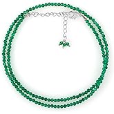 NJCRAFT Natural Gemstone Faceted Beaded Necklace for Woman| Silver Plated Gem-stone Necklace | Beads 2–3 mm | Adjustable Chain 16+2 Inch