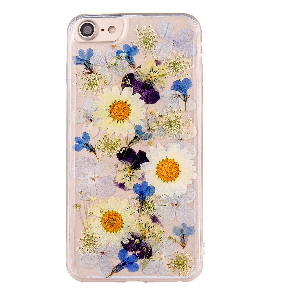 Pretty Flower Case for iPhone 6, TIPFLY iPhone 6s Daisy Floral Real Pressed Dry Flowers Cover, Slim Cute Clear Flexible Rubber Shell Protective for iPhone 6/6s (Real Flower 7)