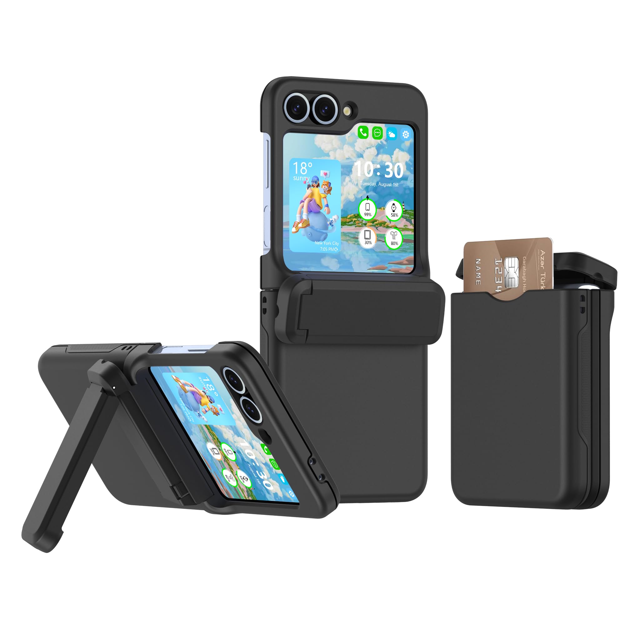Photo 1 of DAKORIE for Samsung Galaxy Z Flip 7 FE/ 6 Case with Kickstand Card Holder Hinge Protection Flip Phone Case Protective Cover for Samsung Galaxy Z Flip 7 FE 2025/Galaxy Z Flip 6 2024 5G - Black
