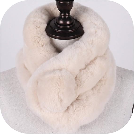 Amazon Co Jp 女性レッキス毛皮ネッカチーフショールロシア本物のレアルレックスラビットファーリングスカーフ ベージュ 65センチメートル 服 ファッション小物