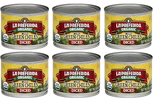 La Preferida Organic Diced Green Chile Peppers Fire-Roasted & Peeled Perfect for Tacos, Casseroles & Nachos, 4oz. (Pack of 6)