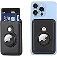 REMOJANO Snap-on MagSafe Card Wallet with Built-in AirTag Pocket, AirTag Case & Magnetic Card Wallet, Compatible for iPhone 12/13 Series (Black)