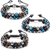 Nosiny 3 Pcs Bracelet Lava Rock Bead Bracelets 8 mm Tiger Eye Bracelet Men Hematite Obsidian Bracelet Adjustable Bracelet Gift for Men Women