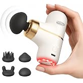 Super Mini Massage Gun with Heat &amp; Red Light, 0.48 lb Travel massager Gun | Palm-Sized Deep Tissues Percussion Muscle Massage 4 Heads 4 Speeds Compact Ultra-Quiet Type-C Charging for Home Office White