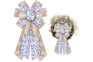 Hying Large Spring Bows for Wreath, Burlap Lace Purple Butterfly Bow for Front Door, Brown Violet Flower Wreath Bows for Party Decor Indoor Outdoor Wall Spring Summer Decoration Supplies Ornament