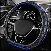YTFRL D-Shaped Steering Wheel Cover, Leather Car Wheel Protector with 3D Honeycomb Anti-Slip Design, Universal Breathable Comfy Cover Fits 14.5-15 Inch Steering Wheels, Car Accessories (Blue)