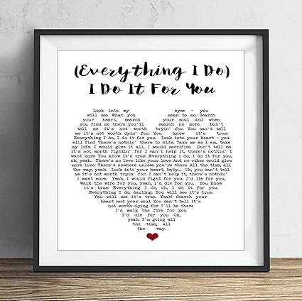 19 Saijhii Everything I Do I Do It For You Bryan Adams Citation De La Chanson En Anglais 10x10 Amazon Fr Cuisine Maison