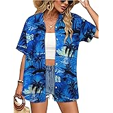 Women Hawaiian Shirt Button Down Summer Tops Beach Cool Short Sleeve V Neck Blouse