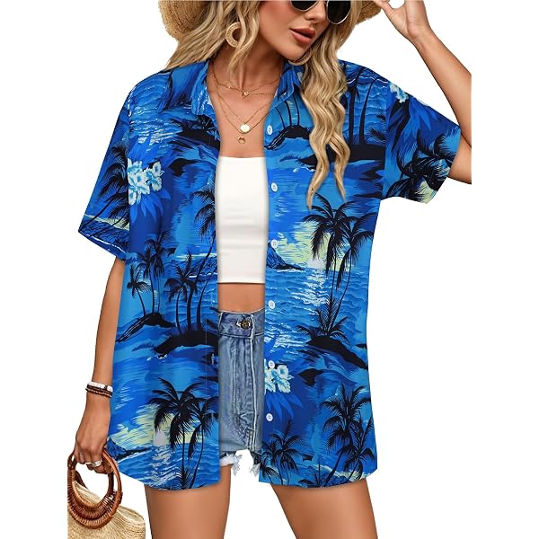 Top casual estivi da donna camicie hawaiane estive morbide e fresche stampe floreali a maniche corte con bottoni a maniche corte T-shirt con stampa per donna camicetta larga Top base, Giallo, M