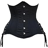HI-DARK WEARS Women’s 24 Double Steel-Boned Cotton Waist Training Corset, Side Laced Longline Hourglass Underbust Shaper