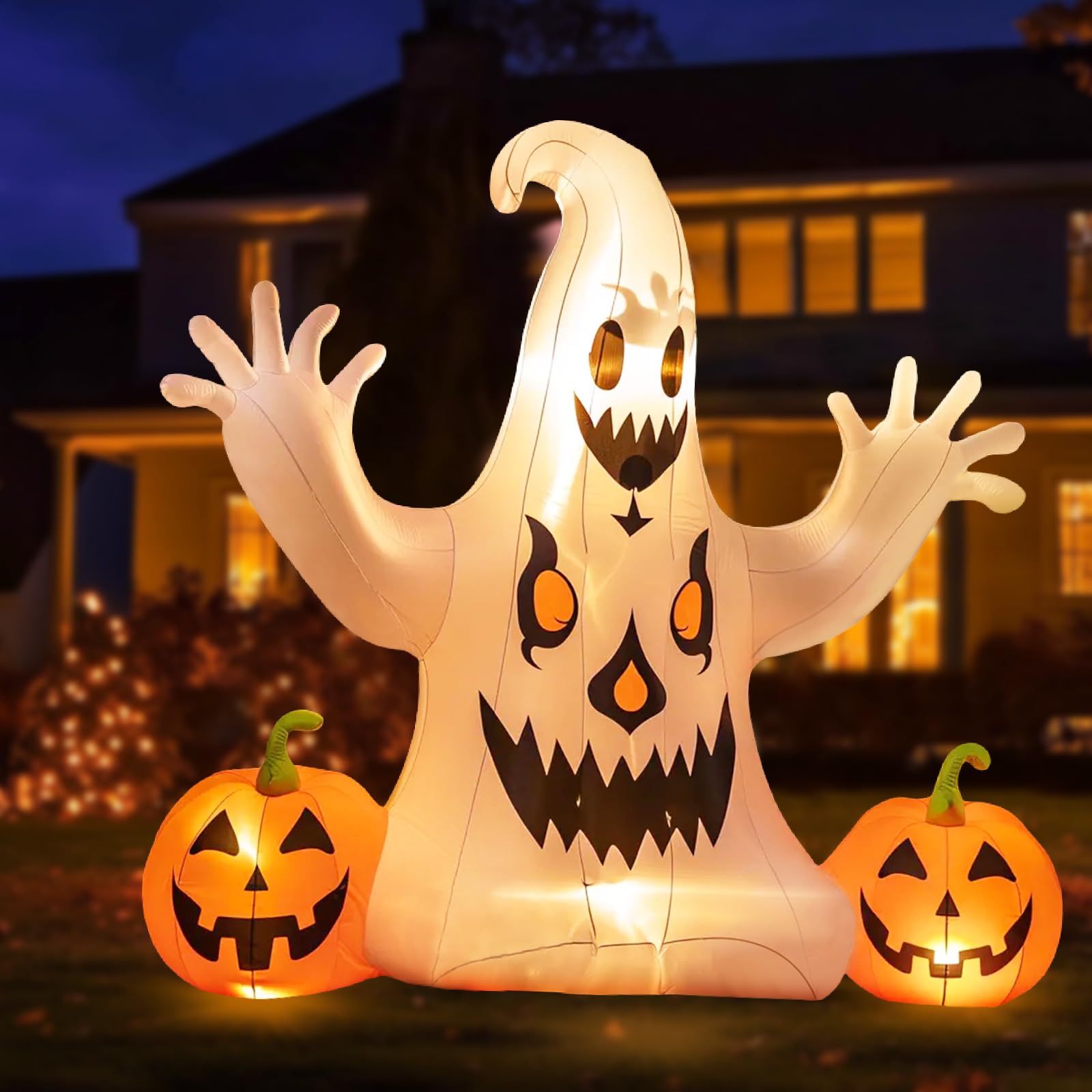 Photo 1 of 7.2FT Halloween Inflatables Decorations Outdoor Ghost Pumpkin: Scary Giant Blow Up Yard Decoration with LED Lights - Large Inflatable Halloween Decorations Outside for Garden Yard Lawn Party Decor