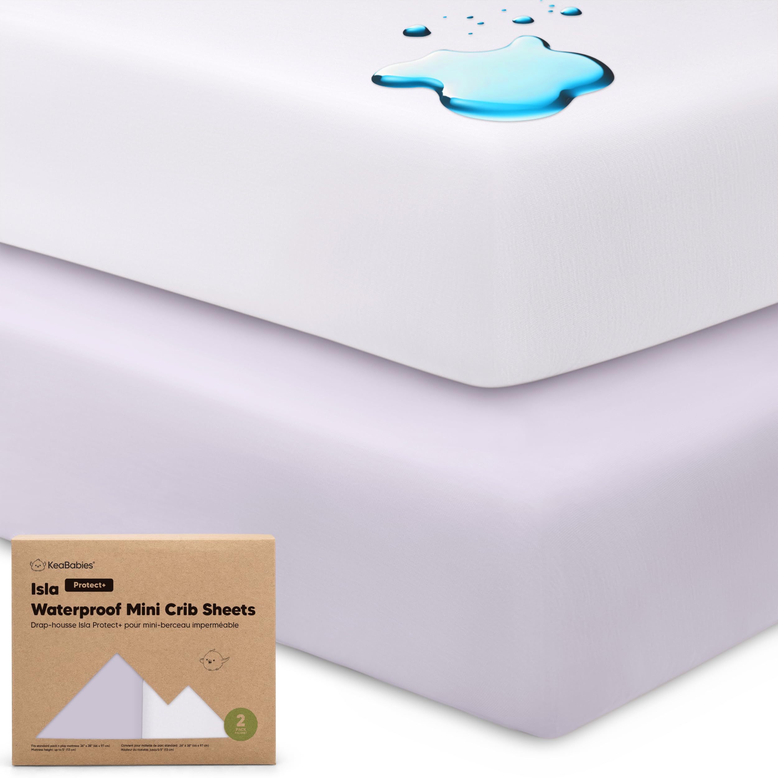 Photo 1 of 2-Pack Waterproof Pack and Play Sheets, Mini Crib Sheets Fitted for Boy, Girl - 38 x 26 Viscose from Bamboo Pack N Play Mattress Sheets for Graco, Toddler Playard Baby Crib Sheets Neutral (Lilac)