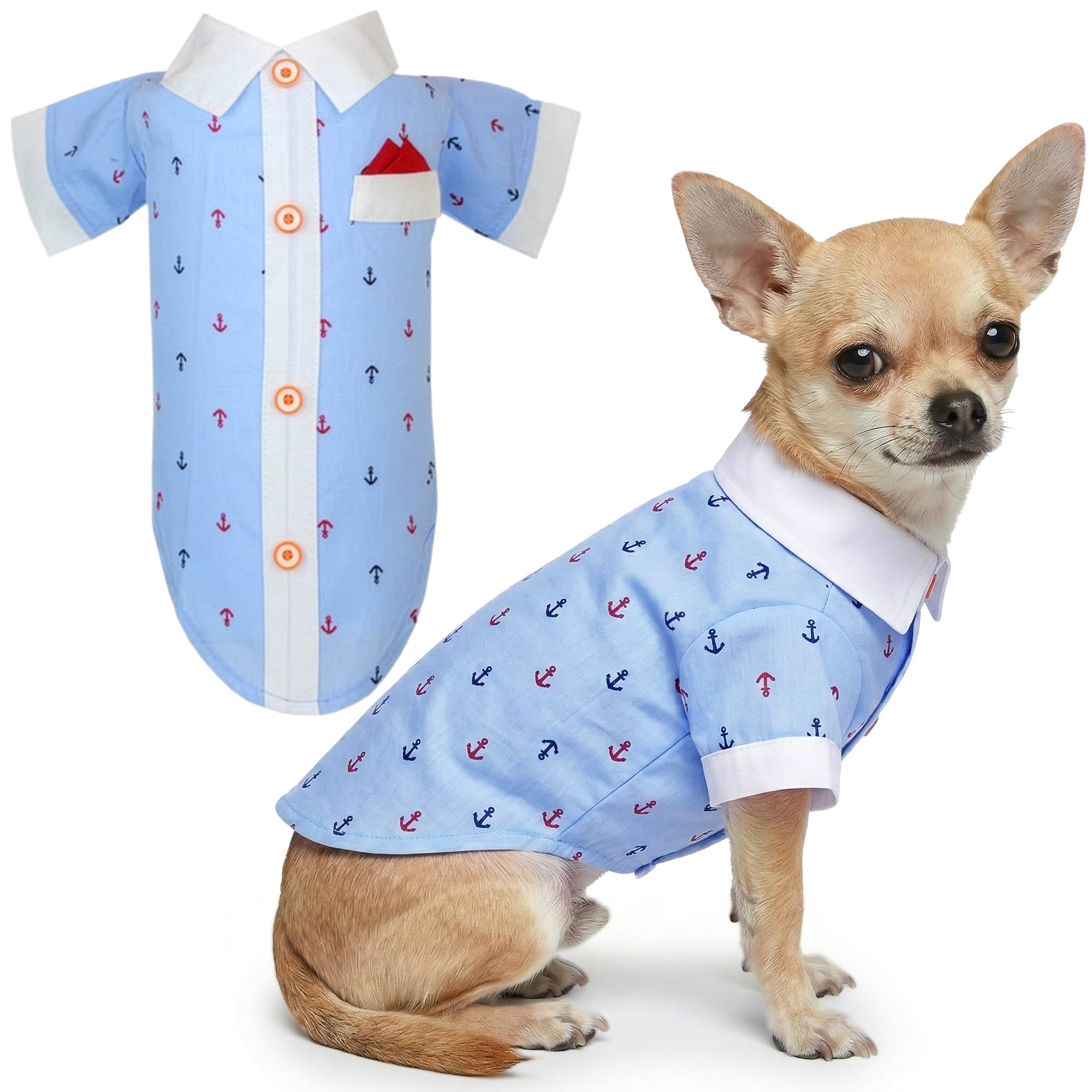 Parisian Pet Dog Clothes Cat Apparel Outfits Anchor Shirt & Hanky, S