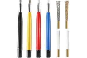 FIADA 8 Pieces Scratch Brush Pen Set, Pen Style Prep Sanding Brush With Steel, Brass, Fiberglass, Nylon Replacement Tips for Jewelry, Watch, Coin Cleaning, Electronic Applications, Auto Body Work