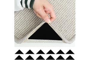 Flyhill 12 Pack Rug Grippers Washable Reusable Rug Tape Carpet Holder for Hardwood Floors Tile Dual Sided Prevents Curl Anti Rug Slip Pads Rug Stickers for Area Rugs Size 5.9×4.3×0.08 Inch Triangle