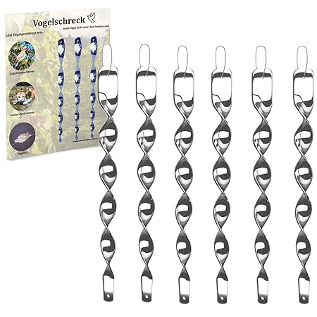 Vogelschreck zur Vogelabwehr [6er Set] Reflektierende Windspirale in Silber - Ideal als Deko - Abwehr von Vögeln im Haus & Ga