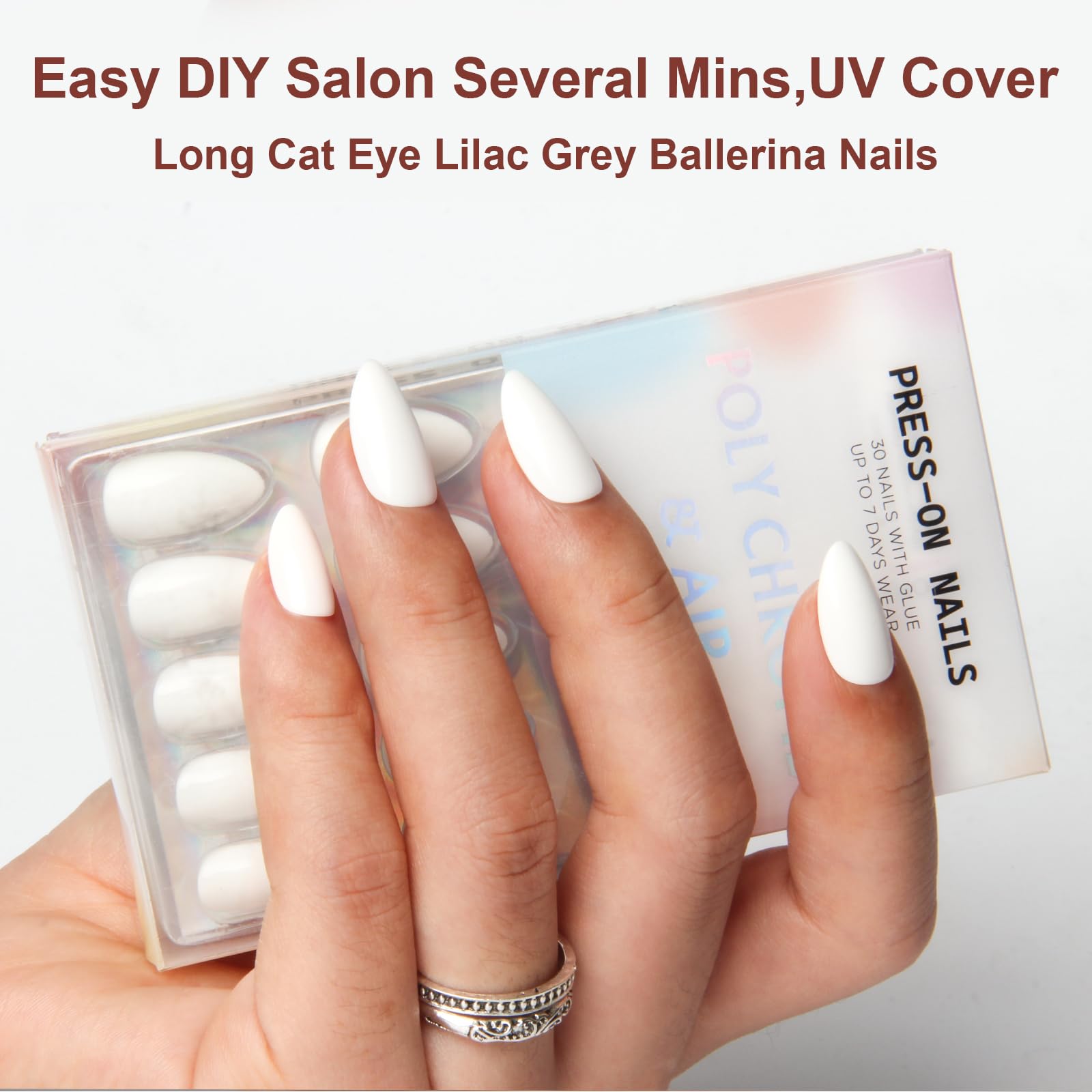 Polychrome&air Press On Nails Medium Almond ABS Natural Fit Fake Nails with Jelly Glue Reusable Manicure Glue On Nails Women and Girls False Nails UV Gel Cover Glossy Nails 15Sizes 30PCS（Pearl White） - Image 5