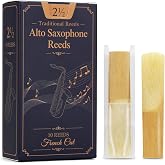 Krskul Alto Saxophone Reeds, Strength 2.5, Traditional Tone, 10 Pack | Filed-cut reeds with individual holders for students, school band, lessons, classical and pop music, and daily practice.