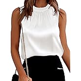 SimpleFun Womens Silk Satin Tank Tops Business Casual Ruffle Trim Mock Neck Sleeveless Summer Blouses Shirts