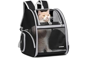 FERMAO Cat Backpack Carrier for Small Dogs and Medium cat Puppy Kitten Bunny Pet Carrier Backpack Collapsible with Fully Ventilated Mesh with Safety Leash (Black, 12.9" L x 10.62" W x 15.5" H - M)