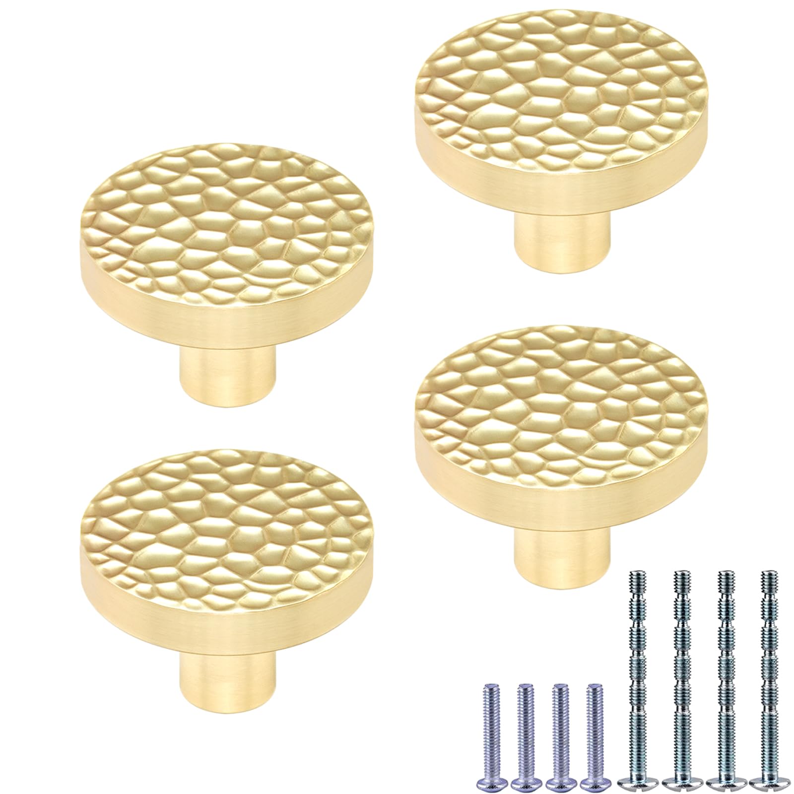 IAFVKAI 4 Pack Gold Cabinet Knobs Zinc Alloy Drawer Knob Brushed Brass Round Cabinet Kitchen Handle Gold Door Dresser Knob for Kitchen Cupboard Door