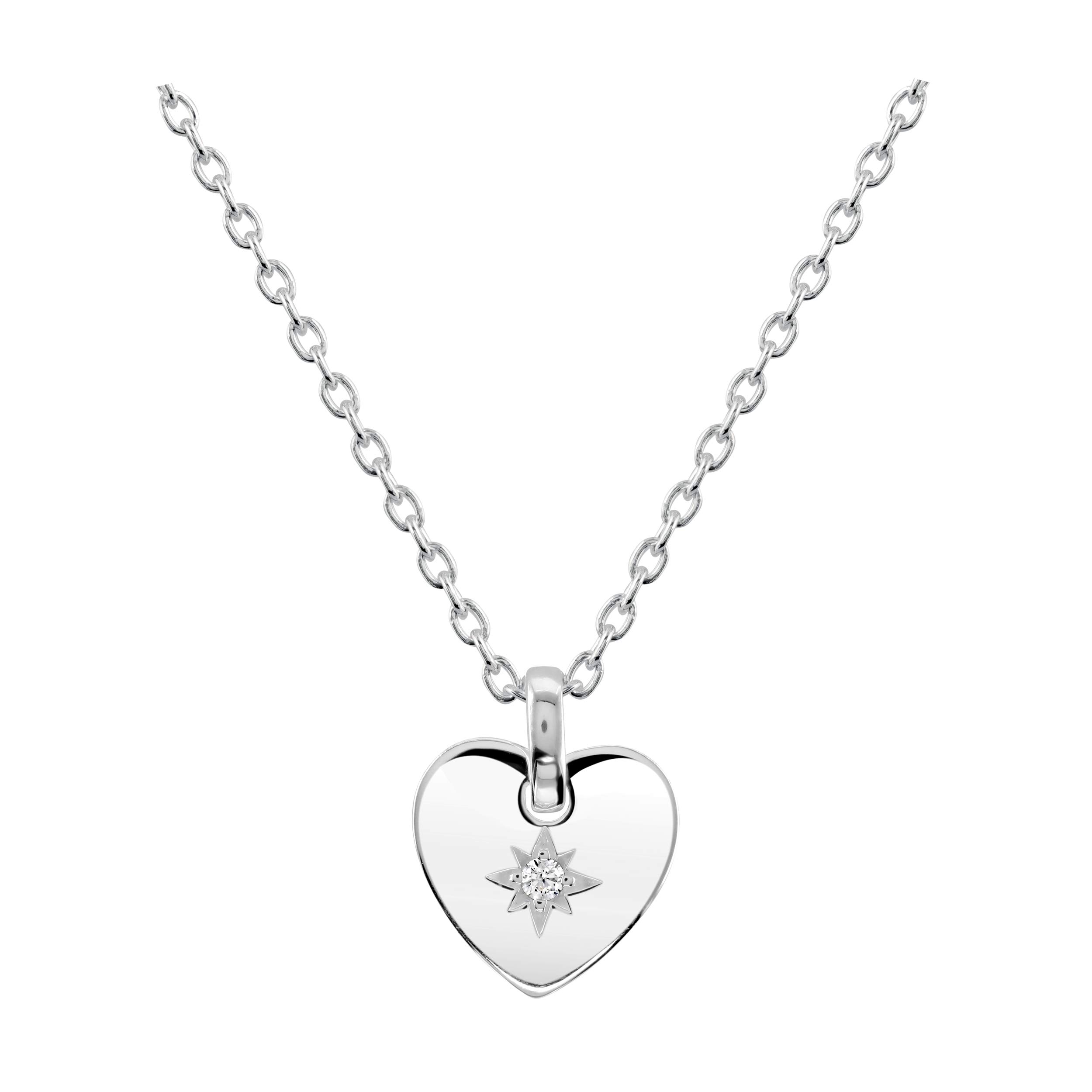 Dew Sterling Silver and Cubic Zirconia Heart in Star Necklace - 18"