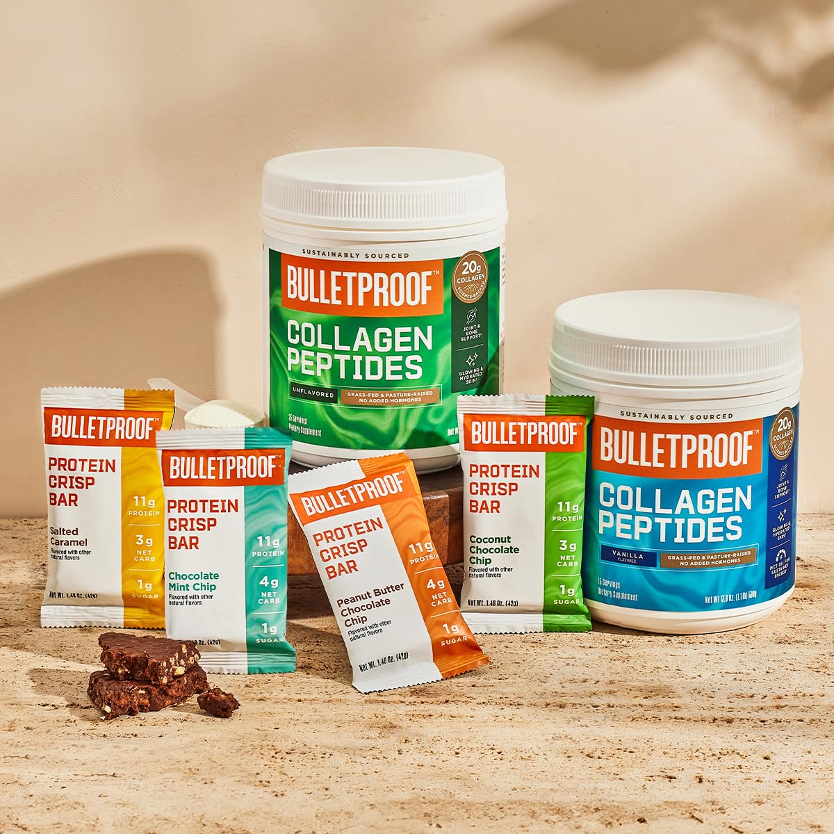 Bulletproof Vanilla Shortbread Collagen Protein Bars, Pack of 12, Keto-Friendly Snack with MCT Oil, 2g Sugar, No Added Sugar, Grass-Fed Collagen