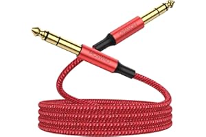 MOSWAG 6.35mm (1/4) TRS to 6.35mm (1/4) TRS Stereo Audio Cable 15 Ft Male to Male with Nylon Braided for Electric Guitar, Bas