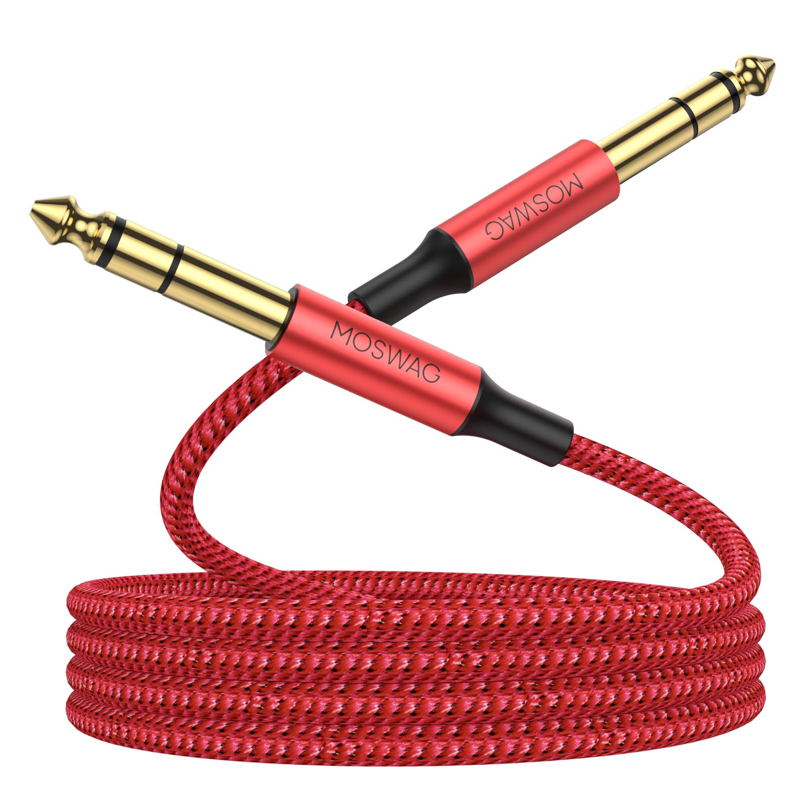 MOSWAG 6.35mm (1/4) TRS to 6.35mm (1/4) TRS Stereo Audio Cable 15 Ft Male to Male with Nylon Braided for Electric Guitar, Bass, Amplifier, Mixer, Keyboard, Speaker