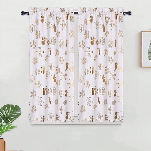 Amazon Com Haperlare Kitchen Cafe Curtains Metallic Snowflake