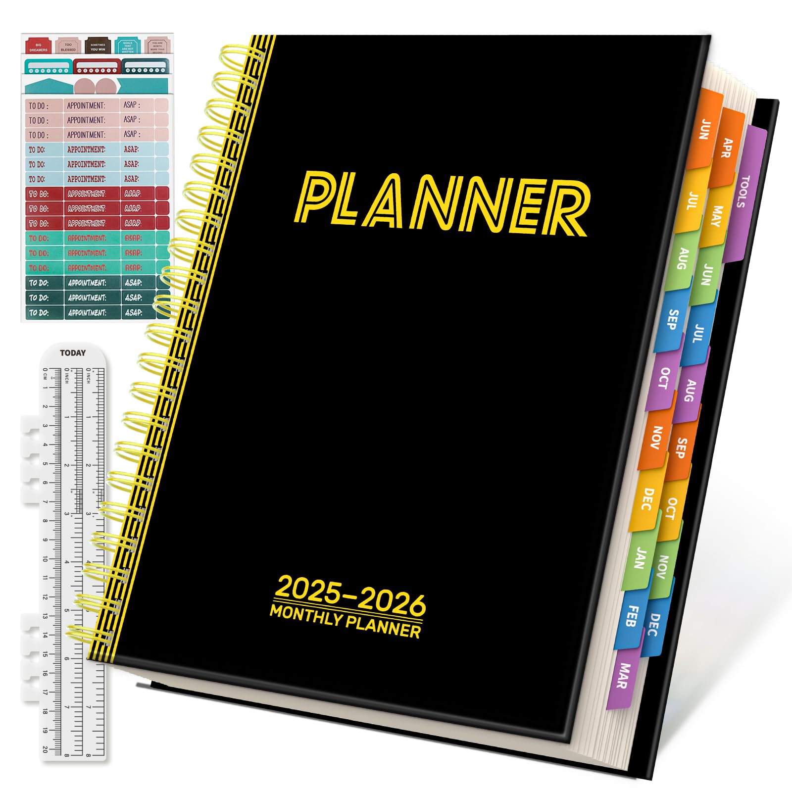 Photo 1 of 19 Months Planner, 2026 Weekly & Monthly Planner, 8.5"×11" Daily Weekly Monthly Calendar Planner, June 2025-Dec 2026 Organizers with Habit Tracker for School & Office, Colored Tabs, Stickers, Pocket, Ruler Bookmark-Black